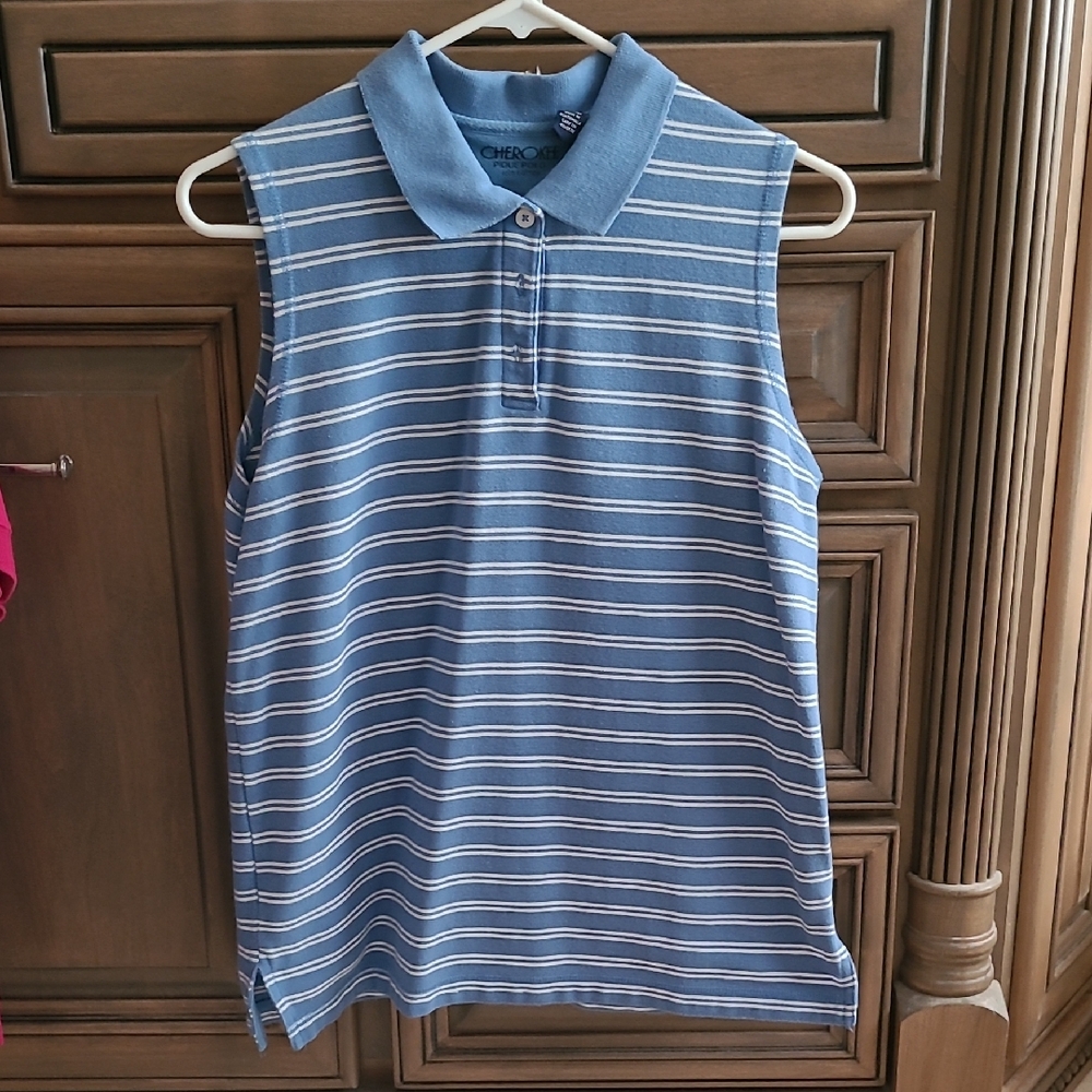 Cherokee Blue Striped Sleeveless Polo Shirt